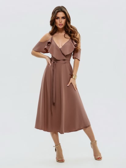 Платье миди ISSA Plus модель 11493_brown — фото - INTERTOP