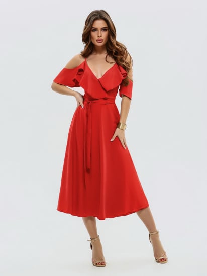 Платье миди ISSA Plus модель 11493_red — фото - INTERTOP