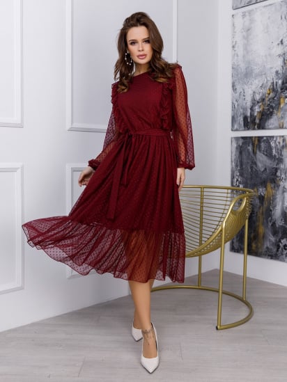 Сукня міді ISSA Plus модель 12286_burgundy — фото - INTERTOP