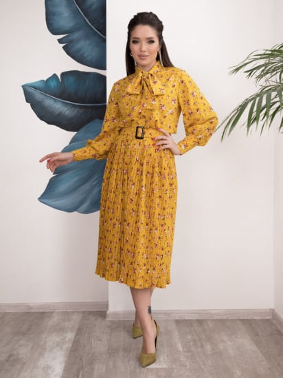Платье миди ISSA Plus модель 12514_mustard — фото - INTERTOP
