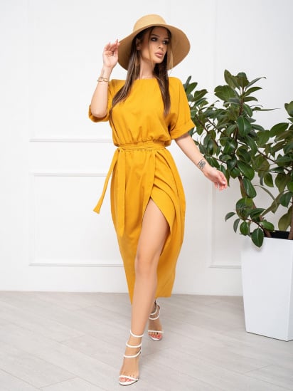 Платье миди ISSA Plus модель 13936_mustard — фото - INTERTOP