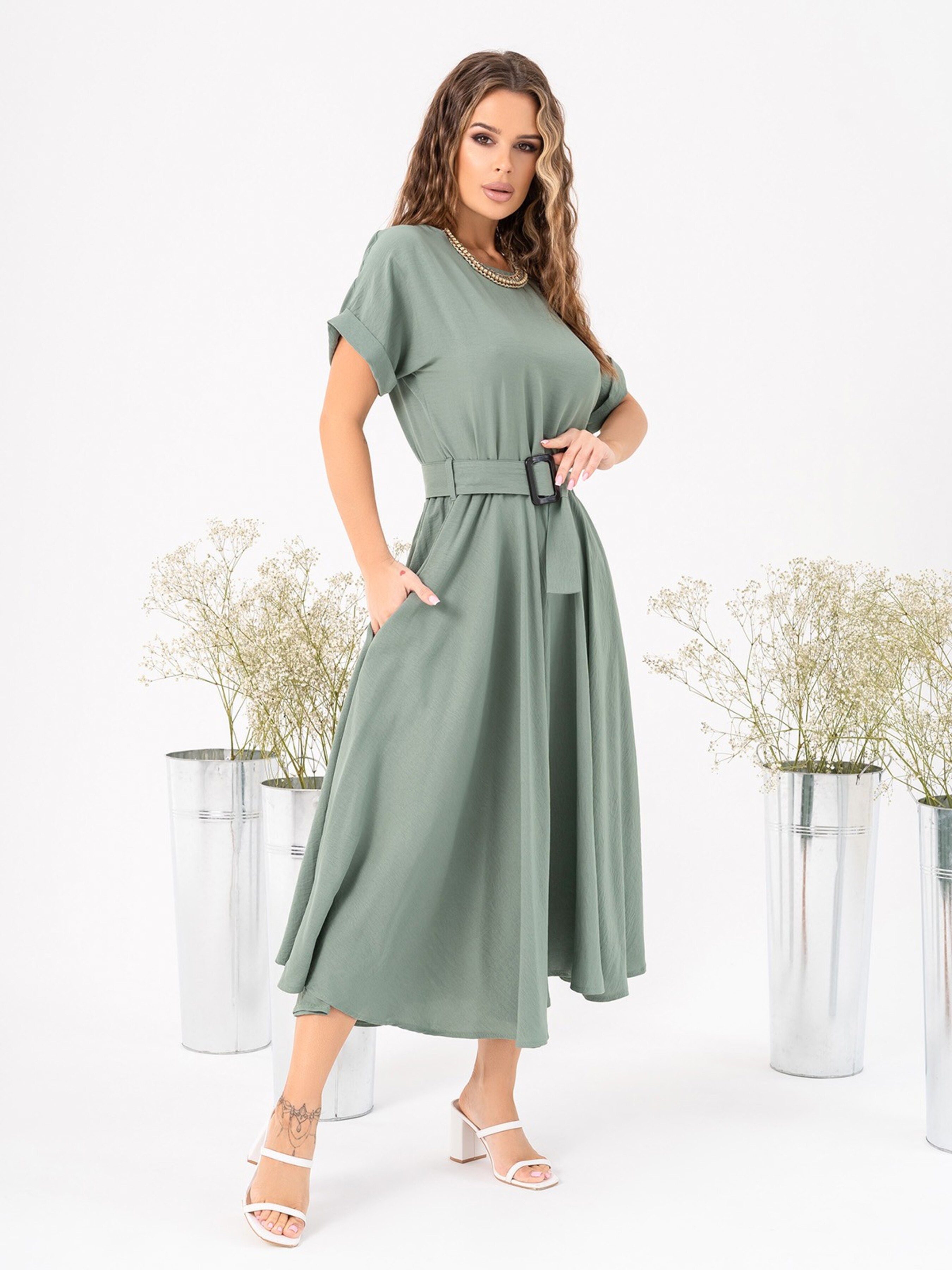 

ISSA Plus Сукня міді (13998_khaki) Жіноче, колір - Хакі, матеріал - Без підкладки