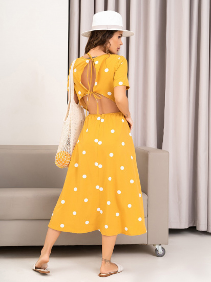 Сукня міді ISSA Plus модель 14034_mustard — фото 3 - INTERTOP