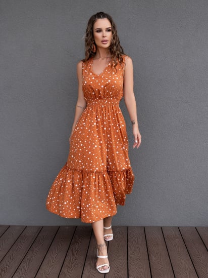 Платье миди ISSA Plus модель 14091_brown — фото - INTERTOP