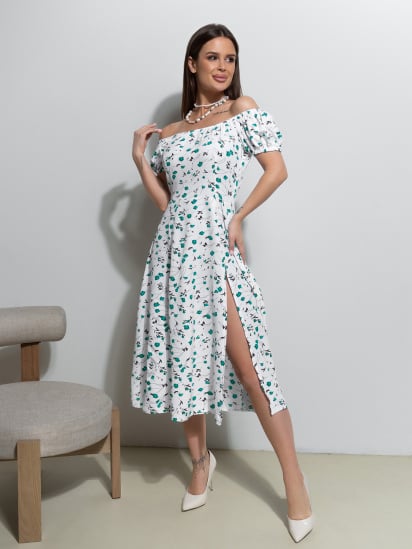 Платье миди ISSA Plus модель 14544_белый_зеленый — фото - INTERTOP