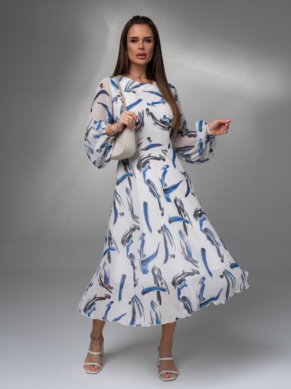 Платье миди ISSA Plus модель 14617_белый_синий — фото - INTERTOP