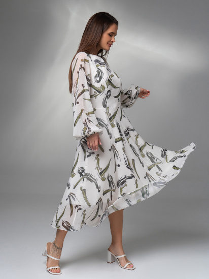 Сукня міді ISSA Plus модель 14617_белый_оливковый — фото 3 - INTERTOP