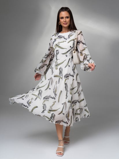 Сукня міді ISSA Plus модель 14617_белый_оливковый — фото - INTERTOP