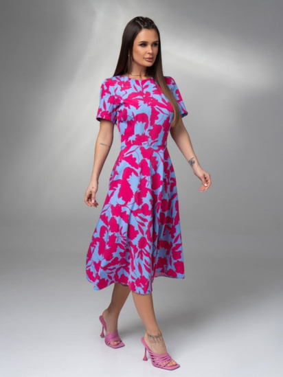 Платье миди ISSA Plus модель 14619_голубой_малиновый — фото - INTERTOP