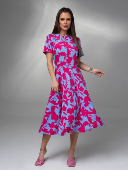 Платье миди ISSA Plus модель 14619_голубой_малиновый — фото - INTERTOP