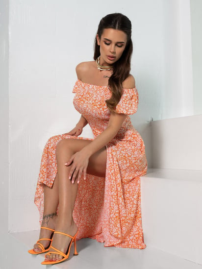 Сукня міді ISSA Plus модель 14645_оранжевый — фото 4 - INTERTOP