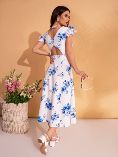Платье миди ISSA Plus модель 14703_белый_синий — фото 3 - INTERTOP