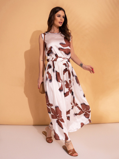 Платье макси ISSA Plus модель 14707_белый_коричневый — фото - INTERTOP