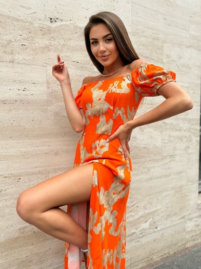 Платье миди ISSA Plus модель 14749_оранжевый — фото 3 - INTERTOP