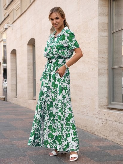 Платье макси ISSA Plus модель 14760_белый_зеленый — фото - INTERTOP