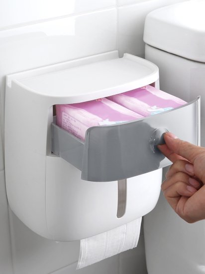МВМ MY HOME ­Держатель для туалетной бумаги с полочкой клеящийся белый с серым модель BP-16 WHITE/GRAY — фото 3 - INTERTOP