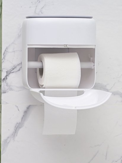 МВМ MY HOME ­Держатель для туалетной бумаги с полочкой белый с серым модель BP-44 WHITE/GRAY — фото 5 - INTERTOP