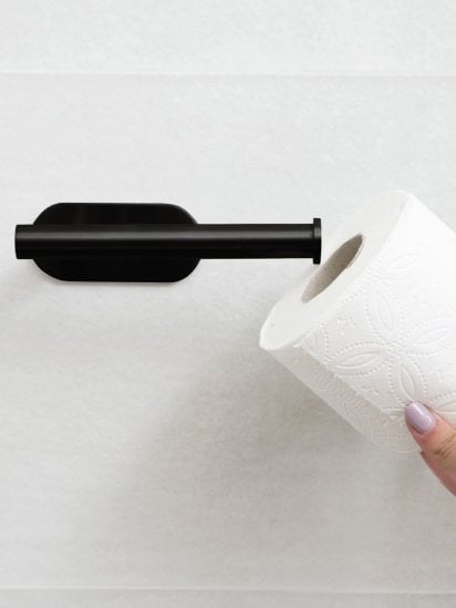 МВМ MY HOME ­Тримач для туалетного паперу клейкий з нержавіючої сталі чорний модель BSS-1 BLACK — фото - INTERTOP