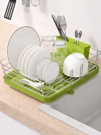 Зелёный - МВМ MY HOME ­Сушилка для посуды с органайзером зеленая