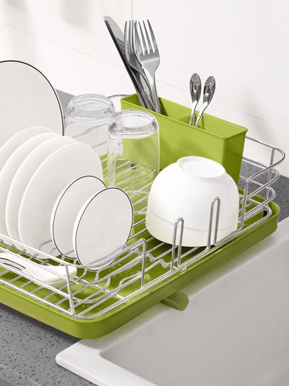МВМ MY HOME ­Сушарка для посуду з органайзером зелена модель DR-02 GREEN — фото - INTERTOP