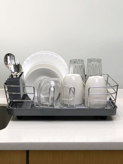 МВМ MY HOME ­Сушилка для посуды с органайзером серая модель DR-02 GRAY — фото - INTERTOP