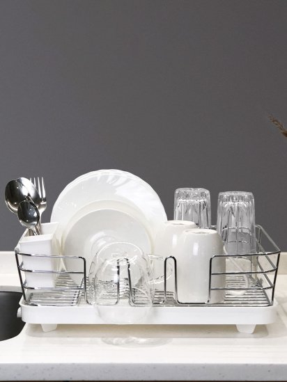 МВМ MY HOME ­Сушарка для посуду з органайзером біла модель DR-02 WHITE — фото - INTERTOP