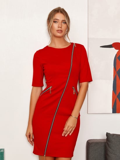 Платье мини ISSA Plus модель SA-289_red — фото 4 - INTERTOP