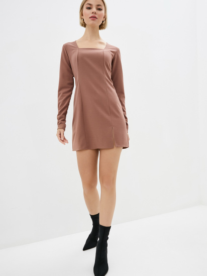 Платье мини ISSA Plus модель SA-352_brown — фото - INTERTOP
