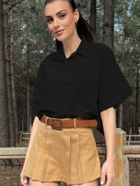 Чорний - Блуза Trend Alacati Stili