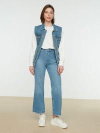 Голубой - Широкие джинсы Trendyol Frayed Straight