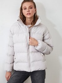 Серый - Зимняя куртка Trendyol