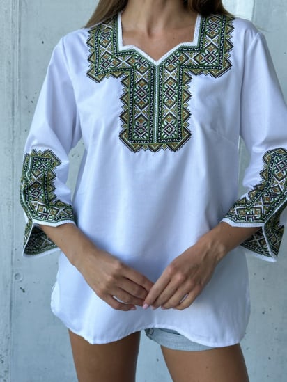 Вышитая рубашка ISSA Plus модель WN20-487_whitegreen — фото 4 - INTERTOP