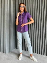 Фиолетовый - Вышитая рубашка ISSA Plus