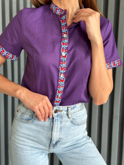 Вышитая рубашка ISSA Plus модель WN20-527_purple — фото 4 - INTERTOP