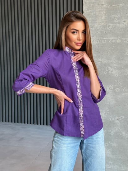 Вышитая рубашка ISSA Plus модель WN20-528_purple — фото - INTERTOP