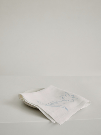 GNIZDO ­Набір з 2-х столових серветок з льону з машинною вишивкою "Білотка альпійська" модель LTNMEAWFUC-002 — фото 3 - INTERTOP