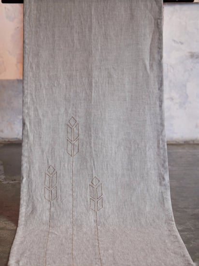GNIZDO ­Ранер (доріжка) з льону з машинною вишивкою "Колоски" модель LRMESC-001-S — фото 5 - INTERTOP