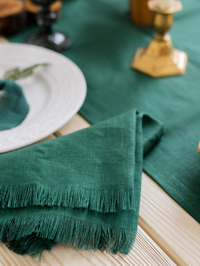 GNIZDO ­Набір з 2-х столових серветок з льону з бахромою в зеленому кольорі модель LTNFE-014 — фото 5 - INTERTOP