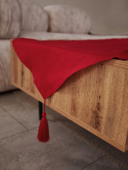 GNIZDO ­Доріжка на стіл (ранер) з льону з декоративними китицями в червоному кольорі модель LTRDT-008-S — фото - INTERTOP