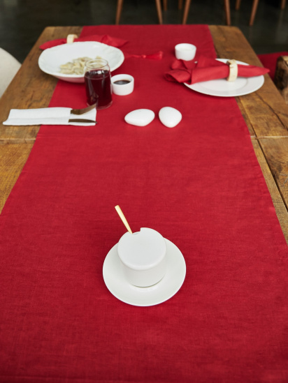 GNIZDO ­Доріжка на стіл (ранер) з льону з декоративними китицями в червоному кольорі модель LTRDT-008-S — фото 4 - INTERTOP