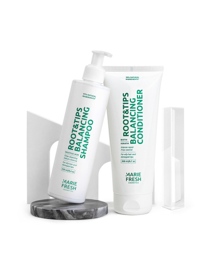 MARIE FRESH Cosmetics ­Набір шампунь+кондиціонер для жирних коренів та сухих кінчиків модель rbk-3-2 — фото - INTERTOP